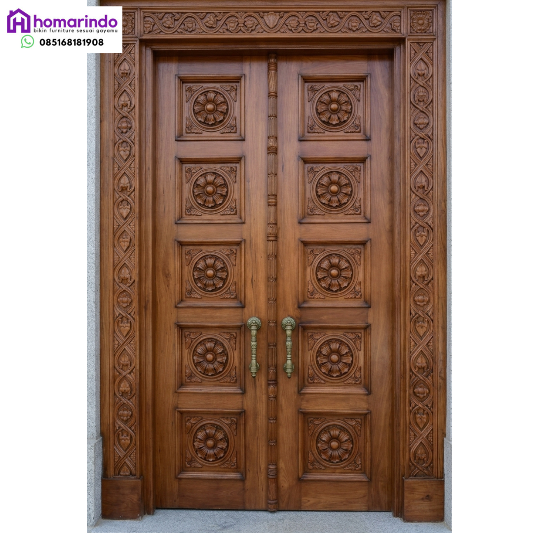 Mahakarya Pintu Ukir Kayu Jati Motif Bunga Klasik Mewah