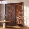 Pintu CNC Kayu Jati Minimalis Ukiran Gelombang Circular